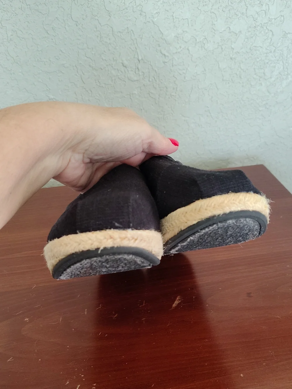 Bobs Espadrille Slip On Black Canvas Wedge 7.5